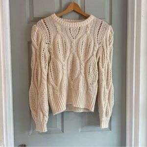 Charmed Hearts Women's S Pearl Embellished Cream Fancy Knit Long Sleeve Sweater